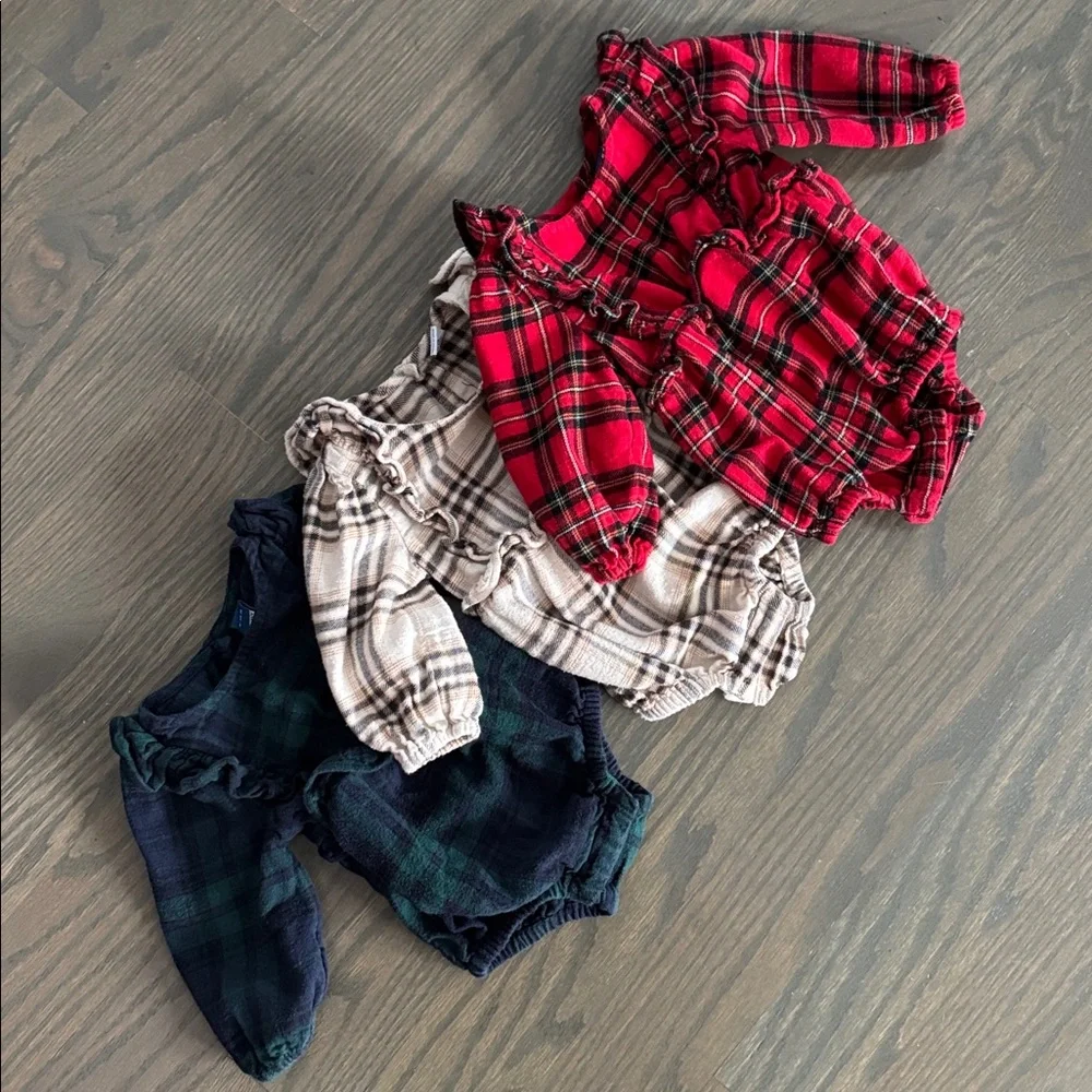 Long-Sleeve Ruffle-Trim Plaid One-Piece Romper | 6-12Months